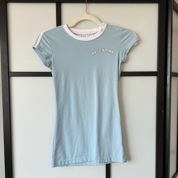Streetwear Society Tops - [S] Streetwear Society Argentina Soccer Logo Baby Blue Fitted Short Sleeve Tee
